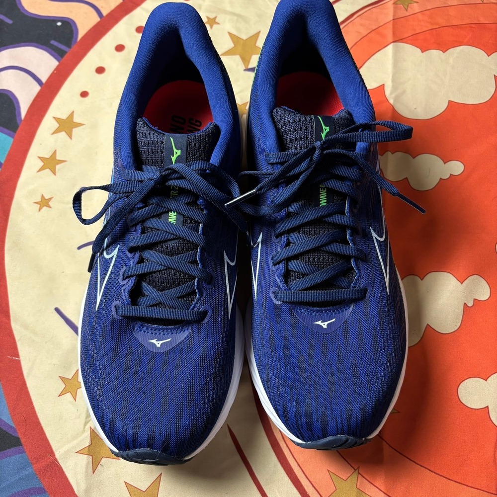 Mizuno Wave Rider 28 Mens Running Shoes Blue Lime Athletic Sneakers Size 9 Walk - Picture 8 of 11